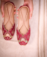 Ruby Red Hand-Embroidered Leather Jutti