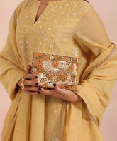 Amna Gold Suede Embellished Clutch