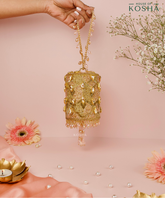 Rania Gold & Pink Georgette Embellished Cylinder Mini Bag