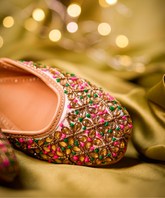 Blush Blooms Hand-Embroidered Leather Jutti