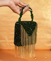Natali Green Embellished Mini Bag With Gold Chain