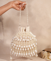 Zarah Ivory Pearl Suede Embellished Potli