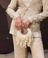 Emma Ivory Suede Pearl Embellished Hobo Bag- House of Kosha -1