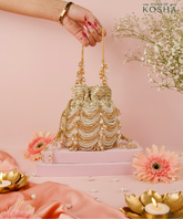 Gulzar Gold & Silver Georgette Embellished Bucket Bag