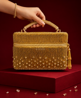 Cally Gold Suede Embroidered Vanity Bag