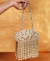 Chloe Ivory Suede Clutch With Big Pearl Hanging