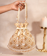 Serin Gold Pastel Suede Embellished Potli