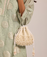 Zeba Ivory Suede Pearl Embellished Potli