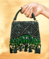 Elara Green Suede Embellished Box Bag