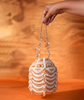 Evara Gold Georgette Embellished Bucket Bag