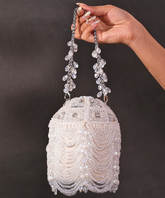 Evara Silver Georgette Embellished Bucket Bag