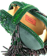 Azmat Green Suede Embellished Capsule Bag