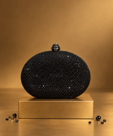 Nova Black Rhinestone Oval Clutch