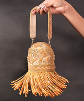 Azmat Gold Suede Embellished Capsule Bag