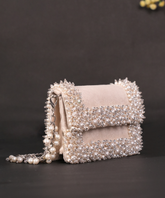 Aliya Ivory Suede Pearl Embellished Mini Bag