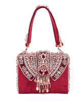 Sara Maroon Suede Embellished Box Bag