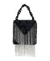 Natali Black Embellished Mini Bag With Silver Chain