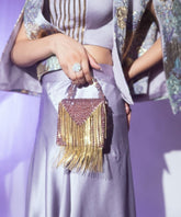 Natali Mauve Embellished Mini Bag With Gold Chain