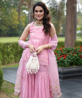 Emma Ivory Suede Pearl Embellished Potli- House of Kosha -1