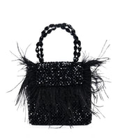 Natali Black Embellished Mini Bag With Feathers