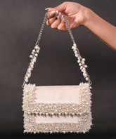 Aliya Ivory Suede Pearl Embellished Clutch