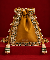 Padmini Gold Brocade Kundan Embroidered Potli