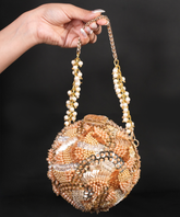 Amna Gold Suede Embellished Round Bag