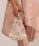 Aurelia Pink Suede Embellished Potli- House of Kosha -1
