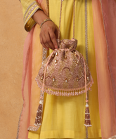 Sunheri Pink and Gold Georgette Embellished Potli