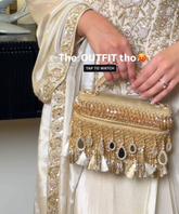 Mirage Gold Mirrorwork Embellished Vanity Bag- House of Kosha -1