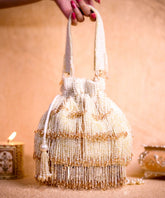 Rayna Ivory Suede Embellished Potli