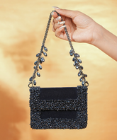 Elana Navy Blue Suede Crystal Embellished Mini Bag