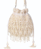 Nayera Ivory Suede Pearl Potli