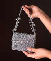 Kiyara Grey Suede Crystal Embellished Mini Bag