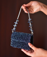 Kiyara Navy Blue Suede Crystal Embellished Mini Bag