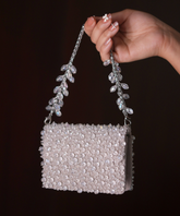 Kiyara Silver Suede Crystal Embellished Mini Bag