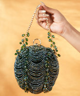 Velora Green Suede Embellished Round Bag