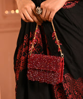Kiyara Maroon Suede Crystal Embellished Mini Bag