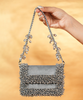 Elana Grey Suede Crystal Embellished Mini Bag