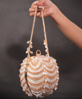 Velora Gold Georgette Embellished Round Bag