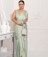 Evara Silver Georgette Embellished Bucket Bag