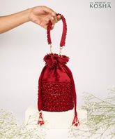 Zaria Maroon Suede Crystal Embellished Bucket Bag