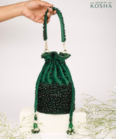 Zaria Green Suede Crystal Embellished Bucket Bag