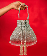 Sitara Silver Suede Sequin Embellished Potli