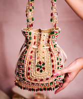 Aiza Multi-Coloured Suede Embellished Potli