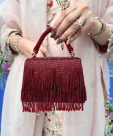 Bushra Red Suede Handcrafted Box Bag