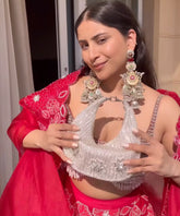 Elina Silver Suede Embellished Hobo Bag- House of Kosha -1