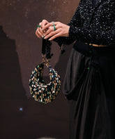 Elly Black & Pastel Green Suede Embellished Hobo Bag - House of Kosha