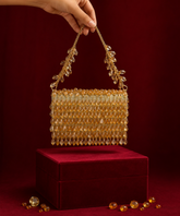 Myra Gold Georgette Crystal Embellished Mini Bag