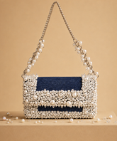 Elana Denim Pearl Embellished Clutch